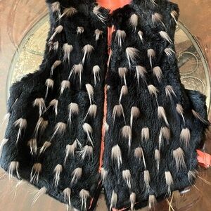 Vintage Jamie Sadock Black And Gray Rabbit Fur Vest Reversible Peach Suede Large